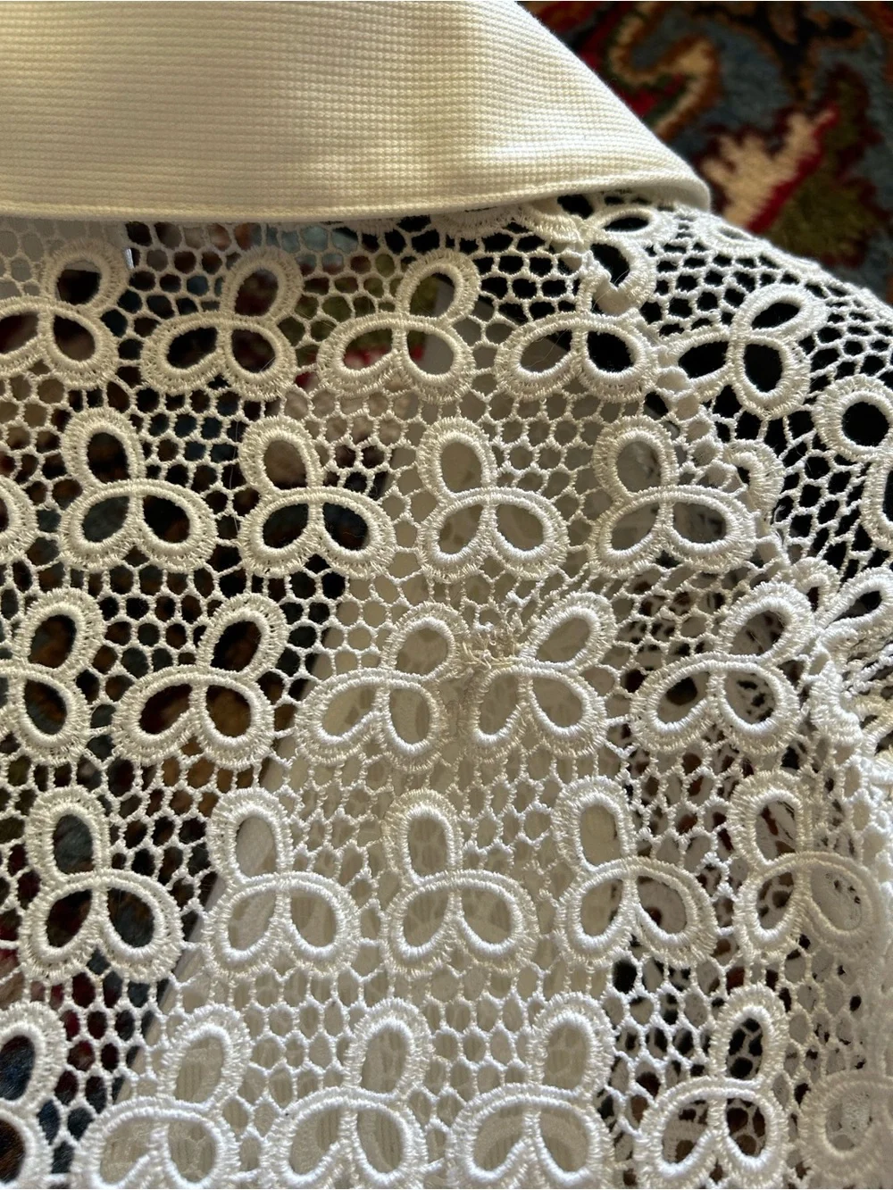 CHANEL 2018 Greece Ivory Lace Long-Sleeve Blouse 38
